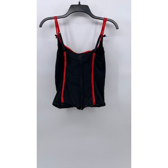 INTIMISSIMI Women's Black-Red Mesh Double Spaghetti Strap Hook Corset Top SZ M - Picture 2 of 11